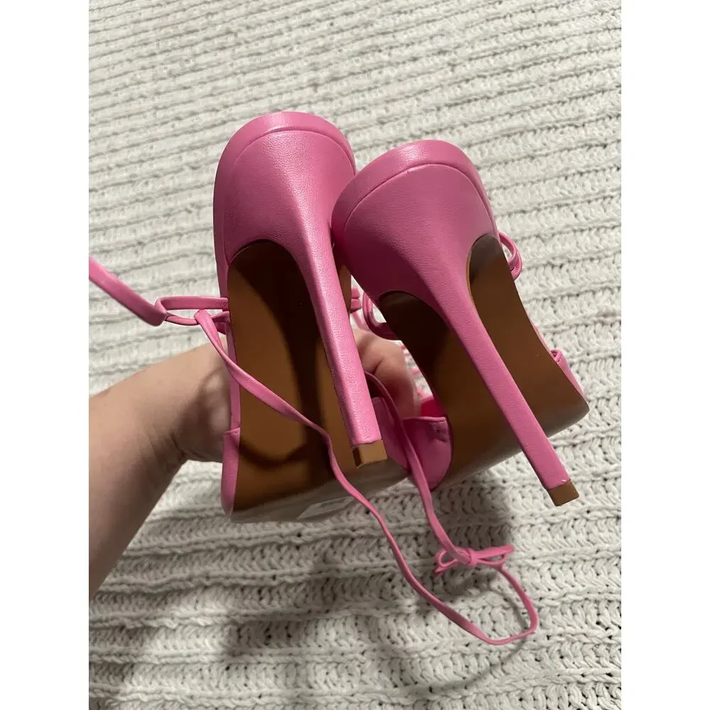 ASOS Design Nightly Pointed Toe Wrap Tie Stiletto Shoes Womens 7 Pink 109348654